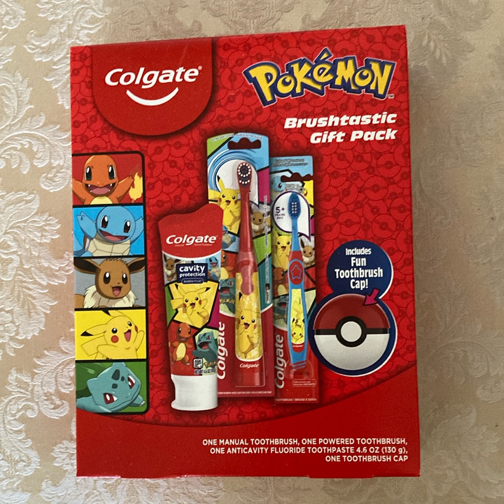 New Pokmon Colgate 2 Toothbrushes, Tooth Paste & Toothbrush Cap